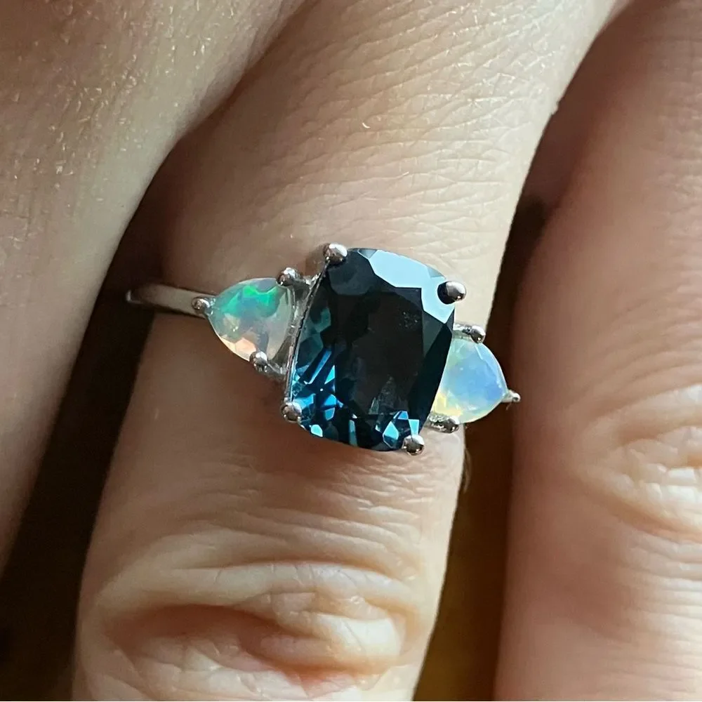 London Blue Topaz Ethiopian Opal Sterling Silver Ring Size 5.75